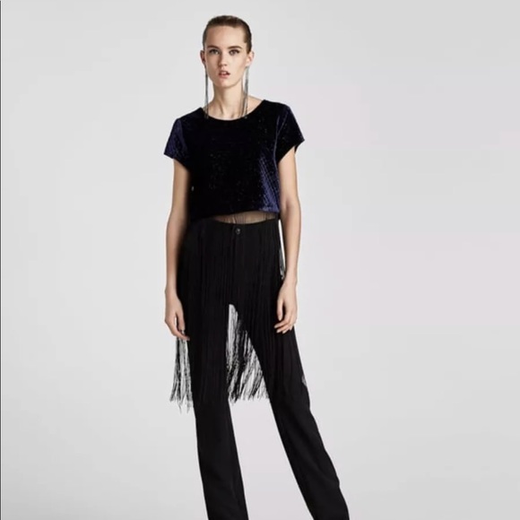 Zara Tops - Zara velvet top with fringe, size M or L